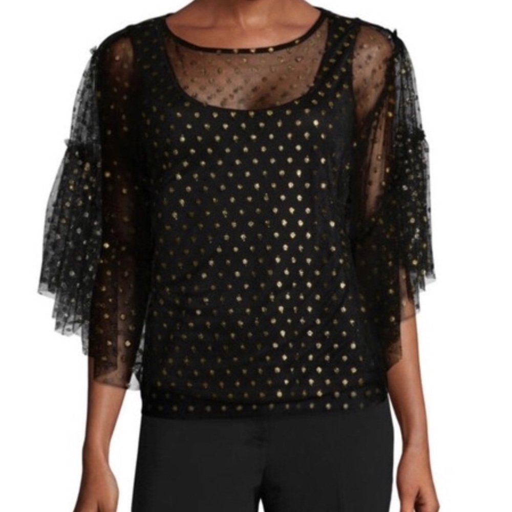 Sheer Overlay Polkadot Blouse